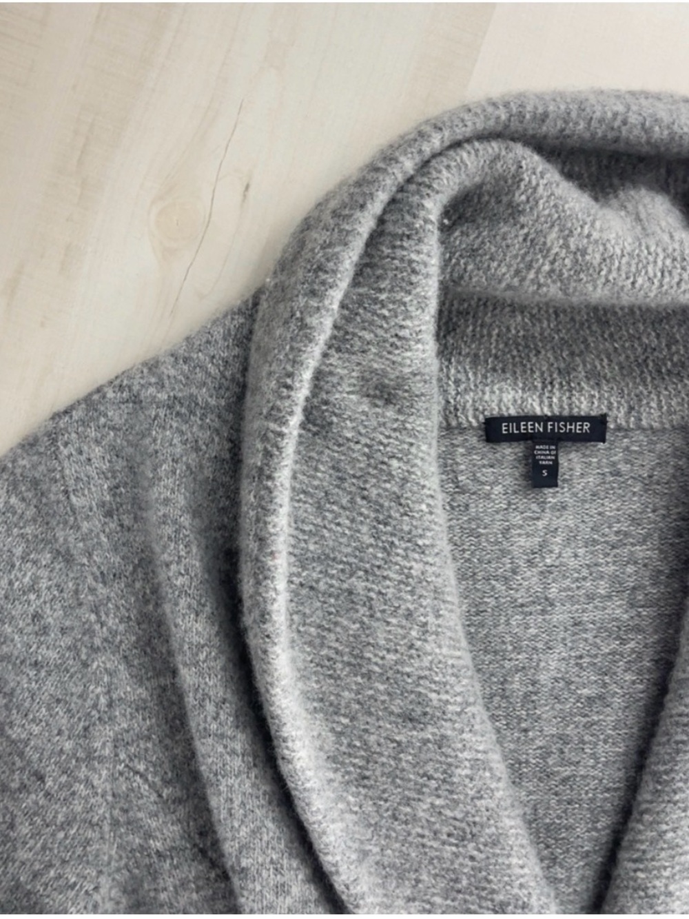 EILEEN FISHER women’s cashmere lambs wool cowl neck gray sweater cardigan top S - Picture 2 of 4